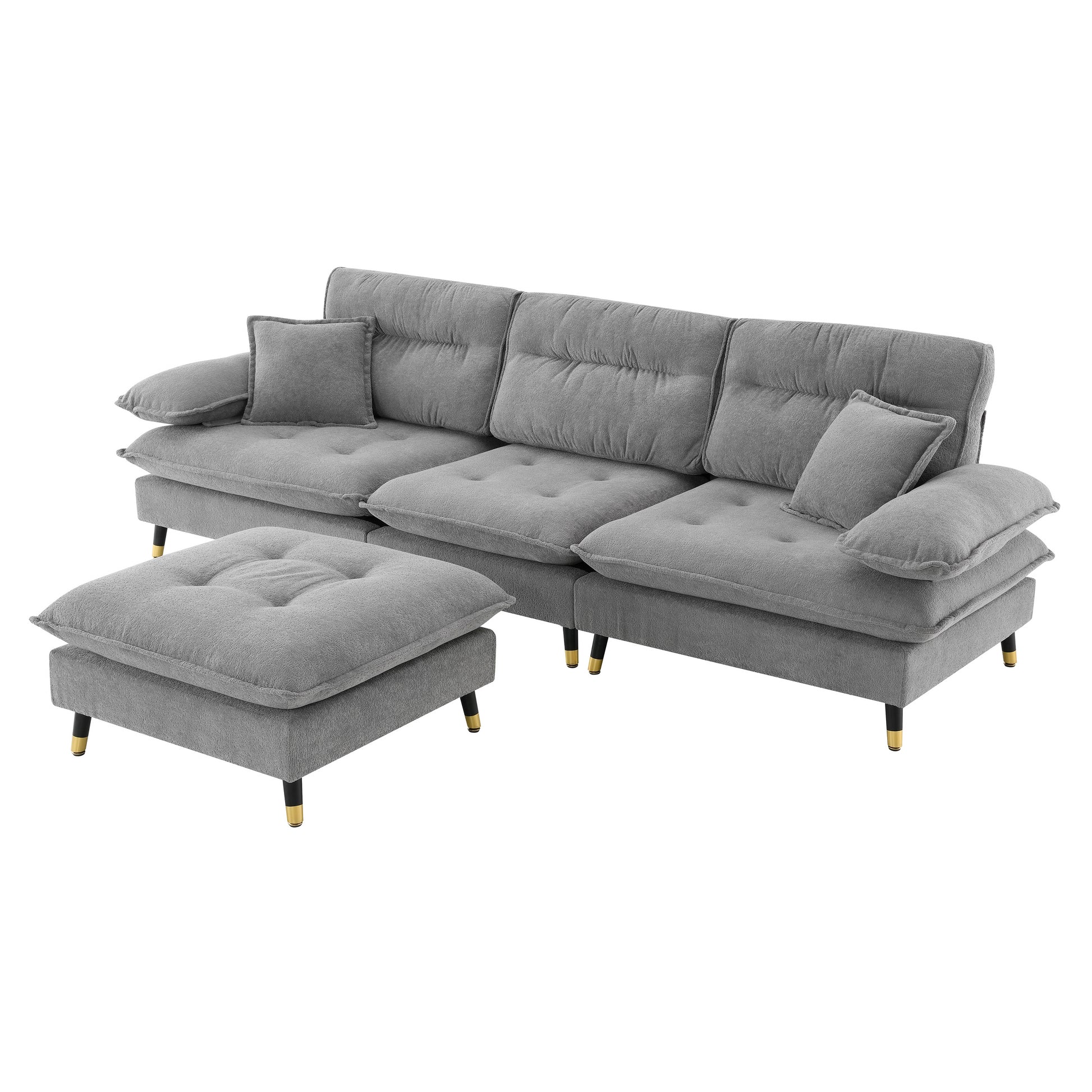 106*66.5" L Shaped Convertible Sectional Sofa,4 Seat Tufted Couch Set With Two Tone Adjust Legs,Cloud Chenille Fabric,Movable Ottoman For Living Room, Apartment,Office,3 Colors Gray Chenille 4 Seat