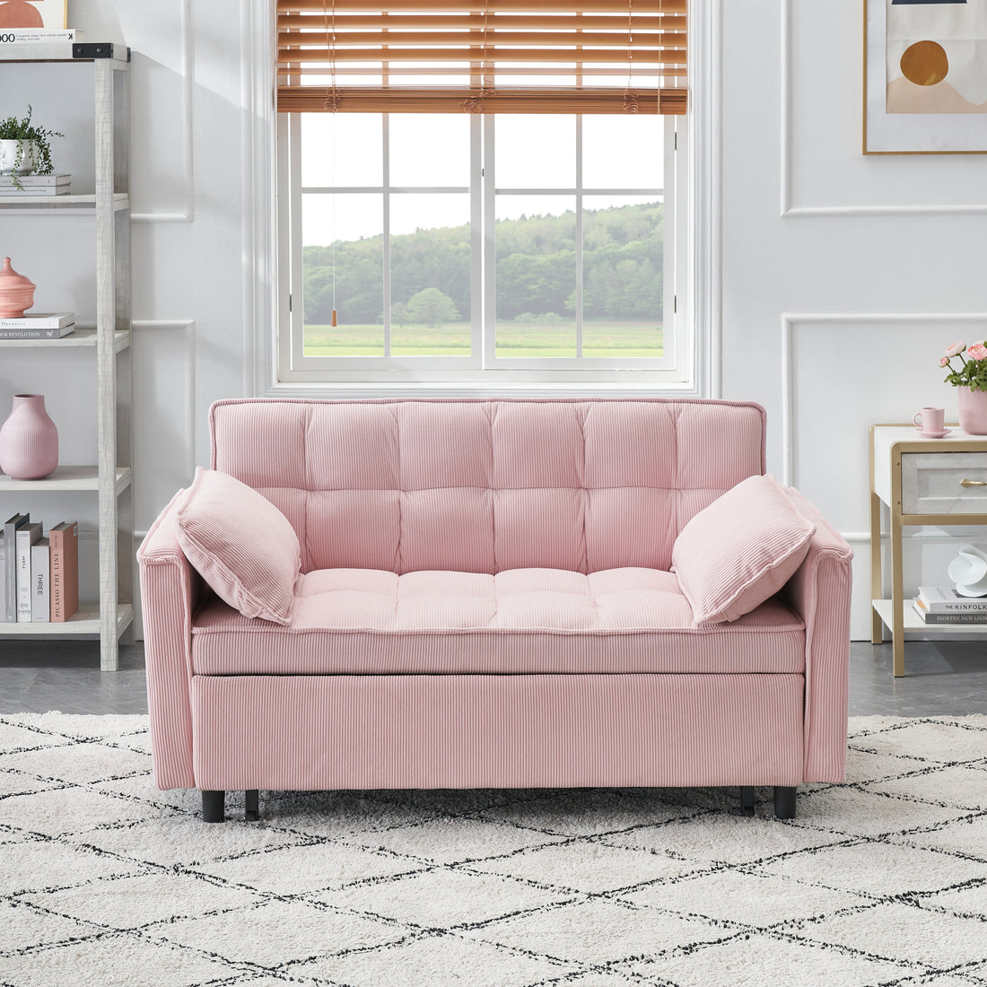 Folding Sofa Bed With Adjustable Back Access To Sofa Recliner Single Bed Adult Modern Chair Bed ,Pink Pink Corduroy 2 Seat