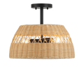 Twinkle Double Lights Semi Flush With Rattan Shade Black Metal Finish For Farmhouse Style Black,Rattan Metal,Rattan