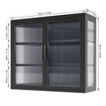 Retro Style Haze Double Glass Door Wall Cabinet With Detachable Shelves For Office, Dining Room,Living Room, Kitchen And Bathroom Black Black Tempered Glass Sheet Metal Plastic