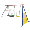 Xns093 Rinbow Colour Interesting Three Swingset With Textilene Swing And Tree Swing Disc Metal Plastic Safe Swing Seat 550Lbs For Outdoor Playground For Age 3 Blue Green Steel
