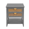 2 Drawer Side Table,Naturel Rattan,End Table,Suitable For Bedroom, Living Room, Study Gray Mdf