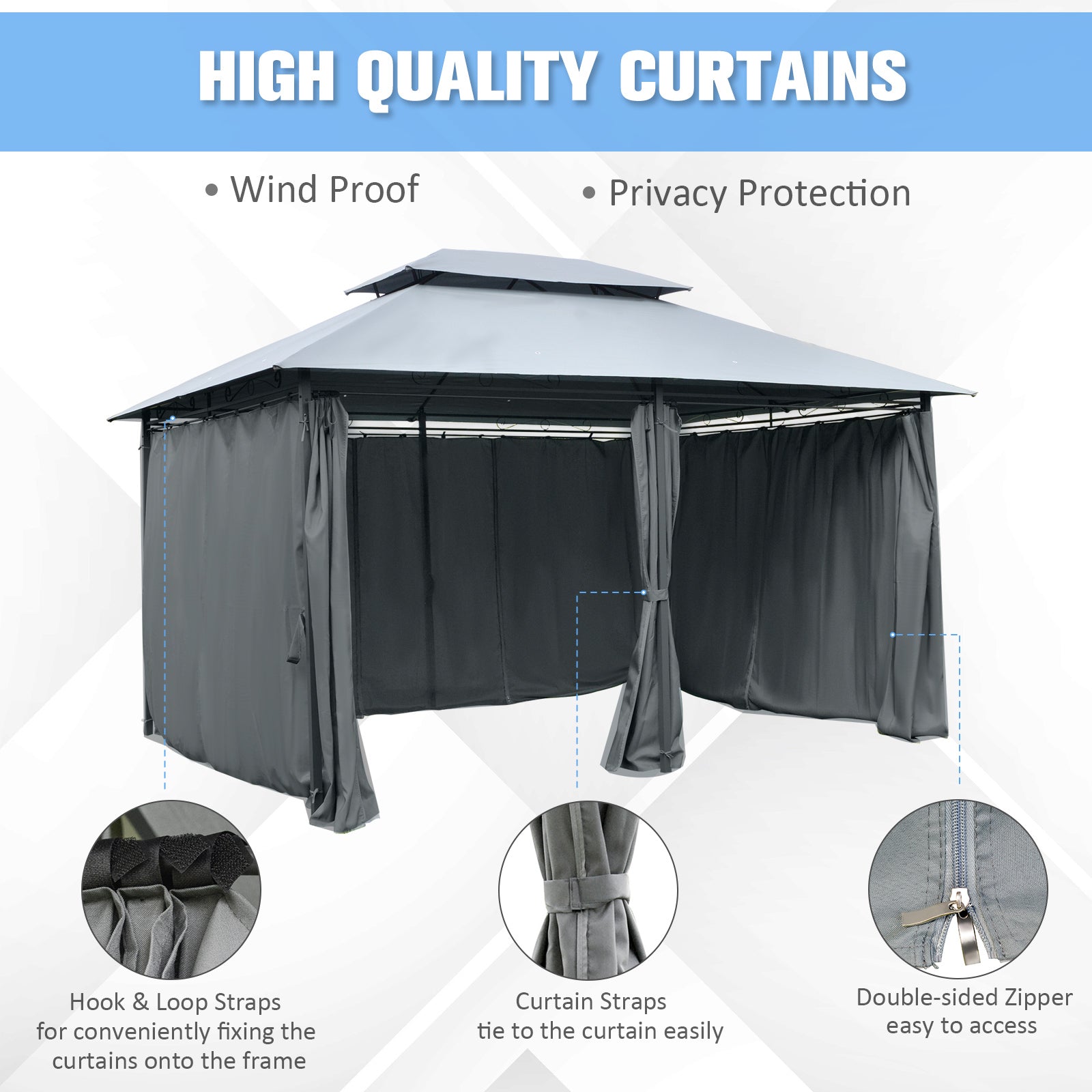 Outsunny 10' X 13' Patio Gazebo, Outdoor Gazebo Canopy Shelter With Curtains, Vented Roof, Steel Frame For Garden, Lawn, Backyard And Deck, Sage Gray Black Steel