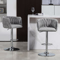 360 Fabric Cover Swivel Bar Stools Set Of 2, Adjustable Counter Height Bar Chairs With Woven Back & Footrest,Silver Chromed Bar Stools For Kitchen Island, Cafe, Pub Gray Gray Kitchen Modern Foam Fabric