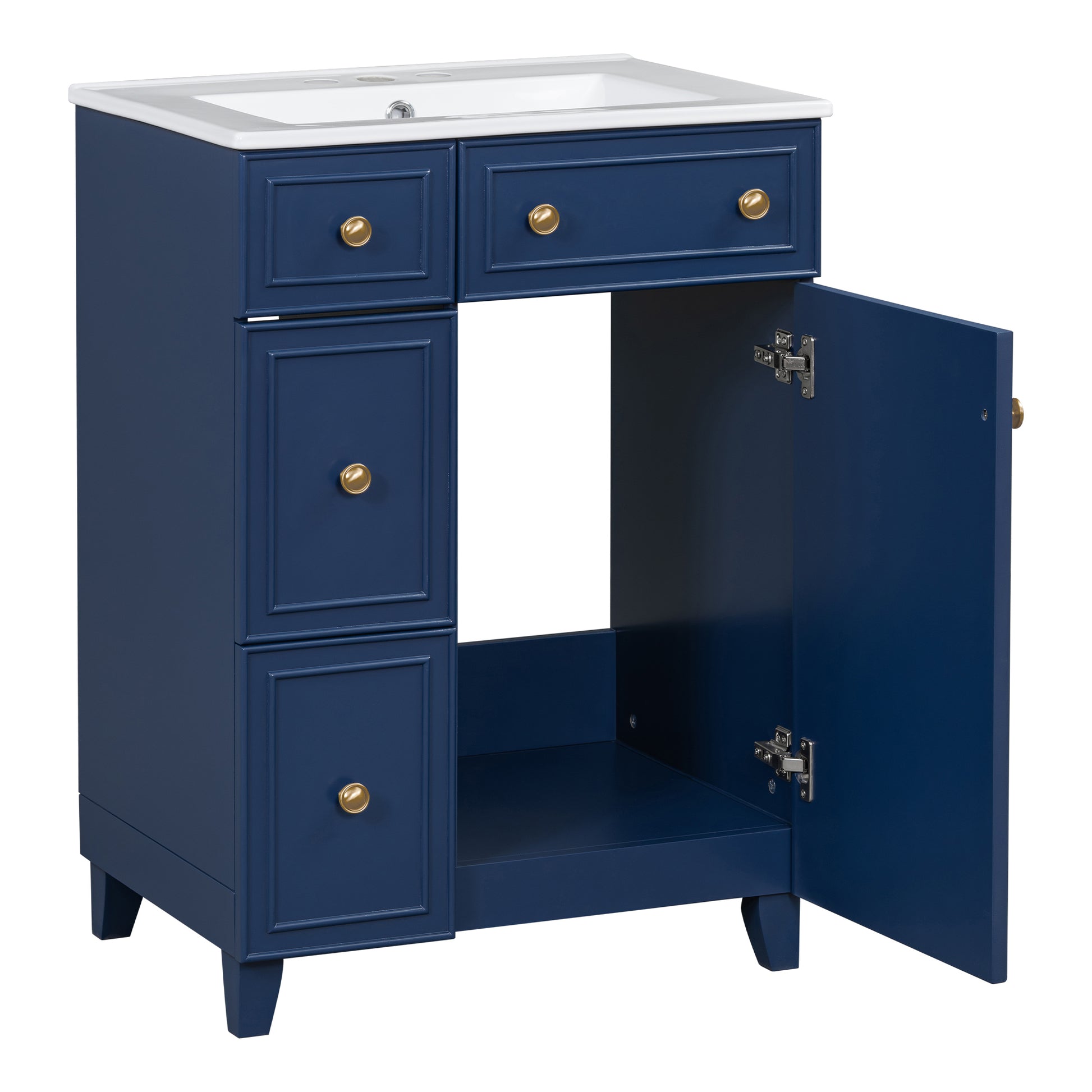 24 Inch Bathroom Vanity Cabinet With Ceramic Sink, 2 Drawers, 1 Door Blue Bathroom Solid Wood Mdf