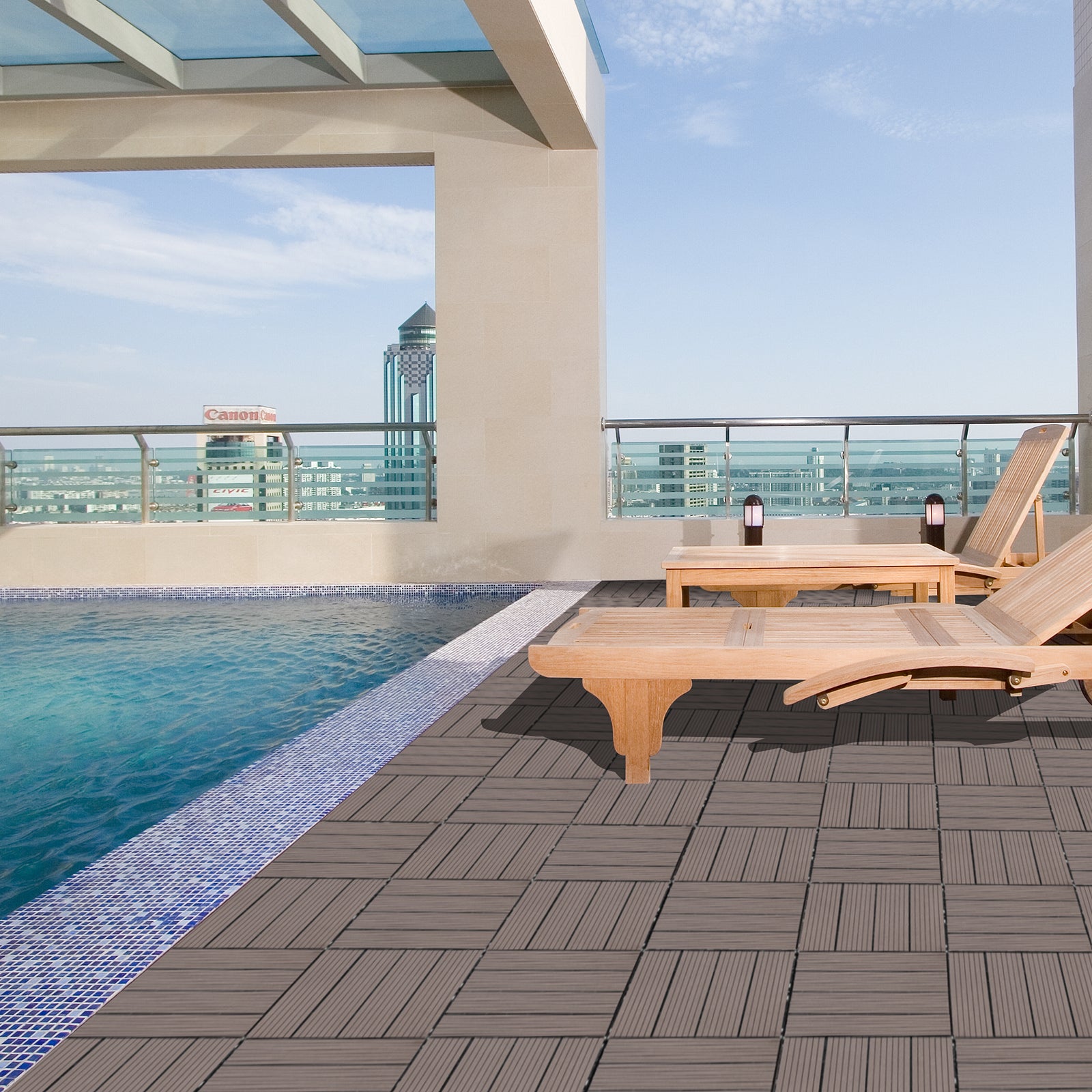 Wood Plastic Composite Deck Tiles Set Of 20, Sustainable Fsc Composite Decking Resist Rust, Water, Weather, Easy To Diy & Maintain, Ideal For Patios, Balconies, Rooftops, Light Coffee Color Light Coffee Wood Plastic