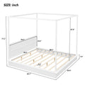 King Size Wood Led Canopy Bed ,Canopy Platform Bed With Support Slats, No Box Spring Needed, Whitekig King White Plywood