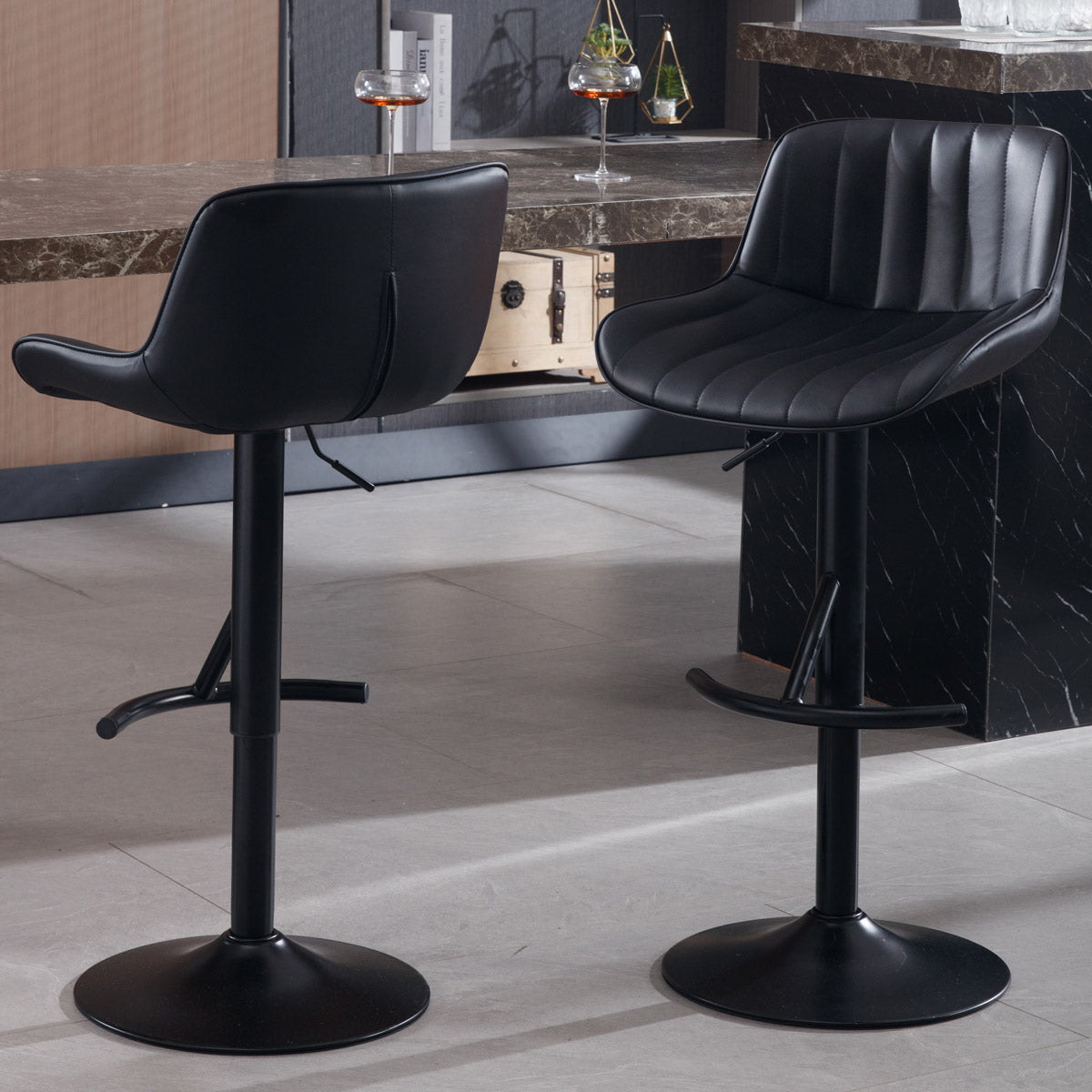 Adjustable Swivel Light Luxury Premium Bar Stool For Kitchen Counter And Dining Room Black Black Steel