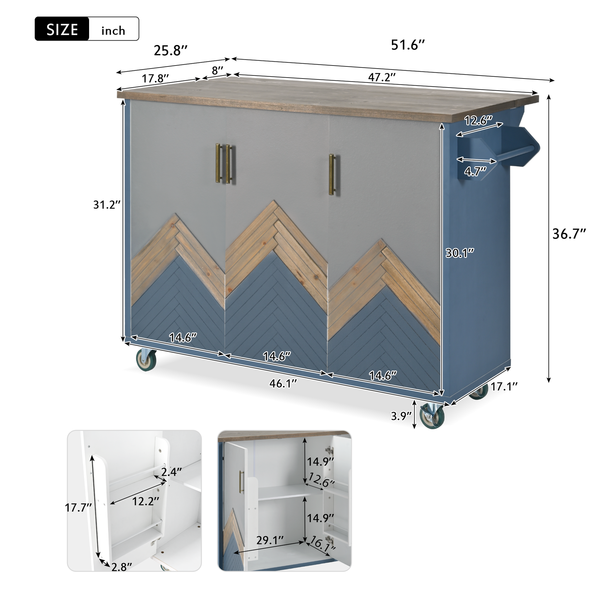 Retro Mountain Wood 47"D Kitchen Island With Drop Leaf, Accent Cabinet With Internal Storage Rack, Farmhouse Rolling Kitchen Cart On Wheels For Living Room, Kitchen, Dining Room Navy Blue Navy Blue Kitchen Classic,European,Modern Rectangular Kitchen