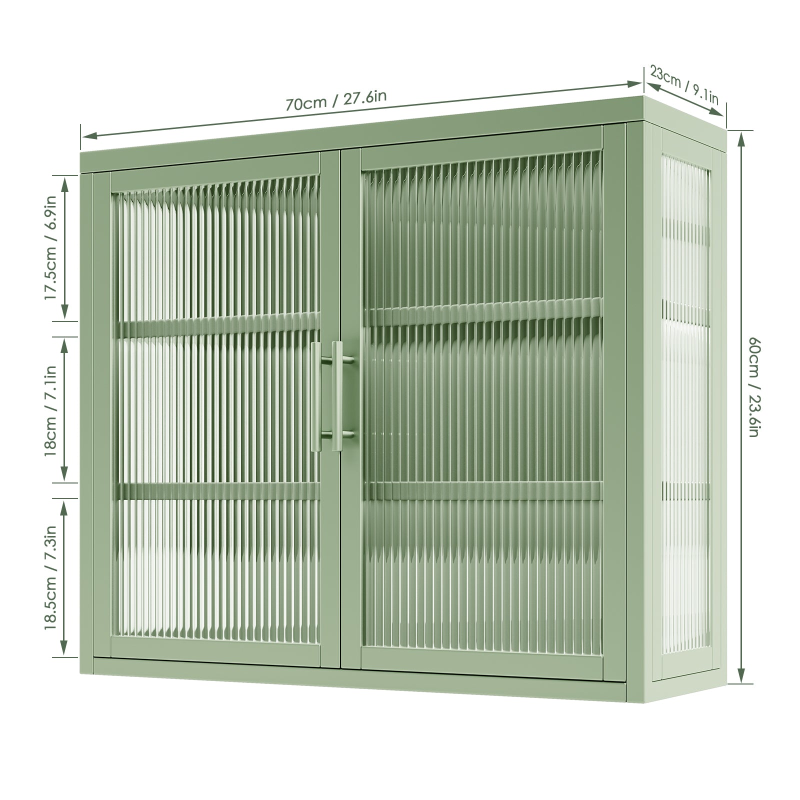 Retro Style Haze Double Glass Door Wall Cabinet With Detachable Shelves For Office, Dining Room,Living Room, Kitchen And Bathroom Mint Green Mint Green Tempered Glass Sheet Metal Plastic