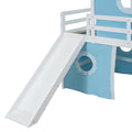 Twin Size Loft Bed With Slide Pink Tent And Tower Blue Old Sku:Wf298769Aac Twin Blue Solid Wood