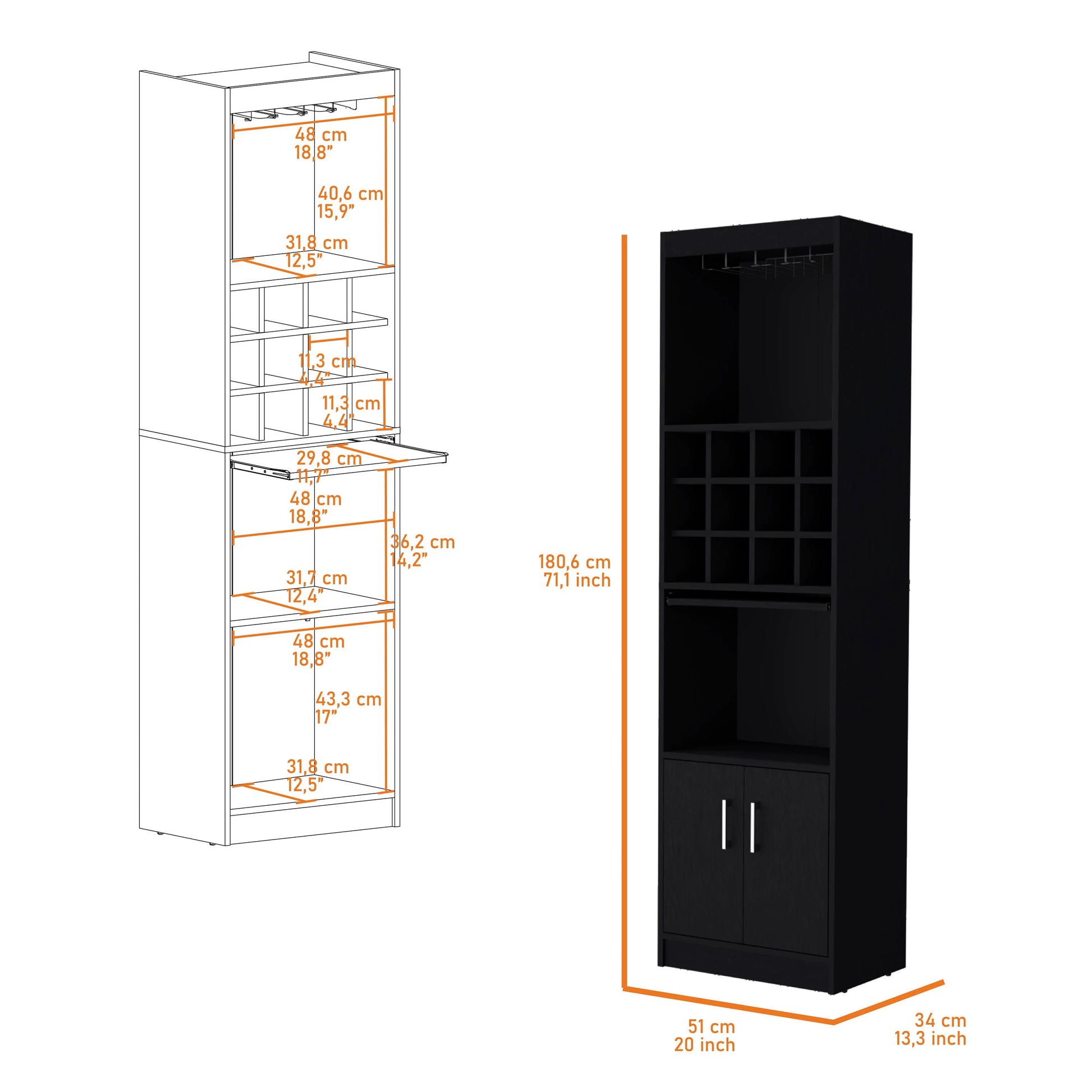 Black Bar Cabinet With Wine Storage Standard Black Shelves Included Wood