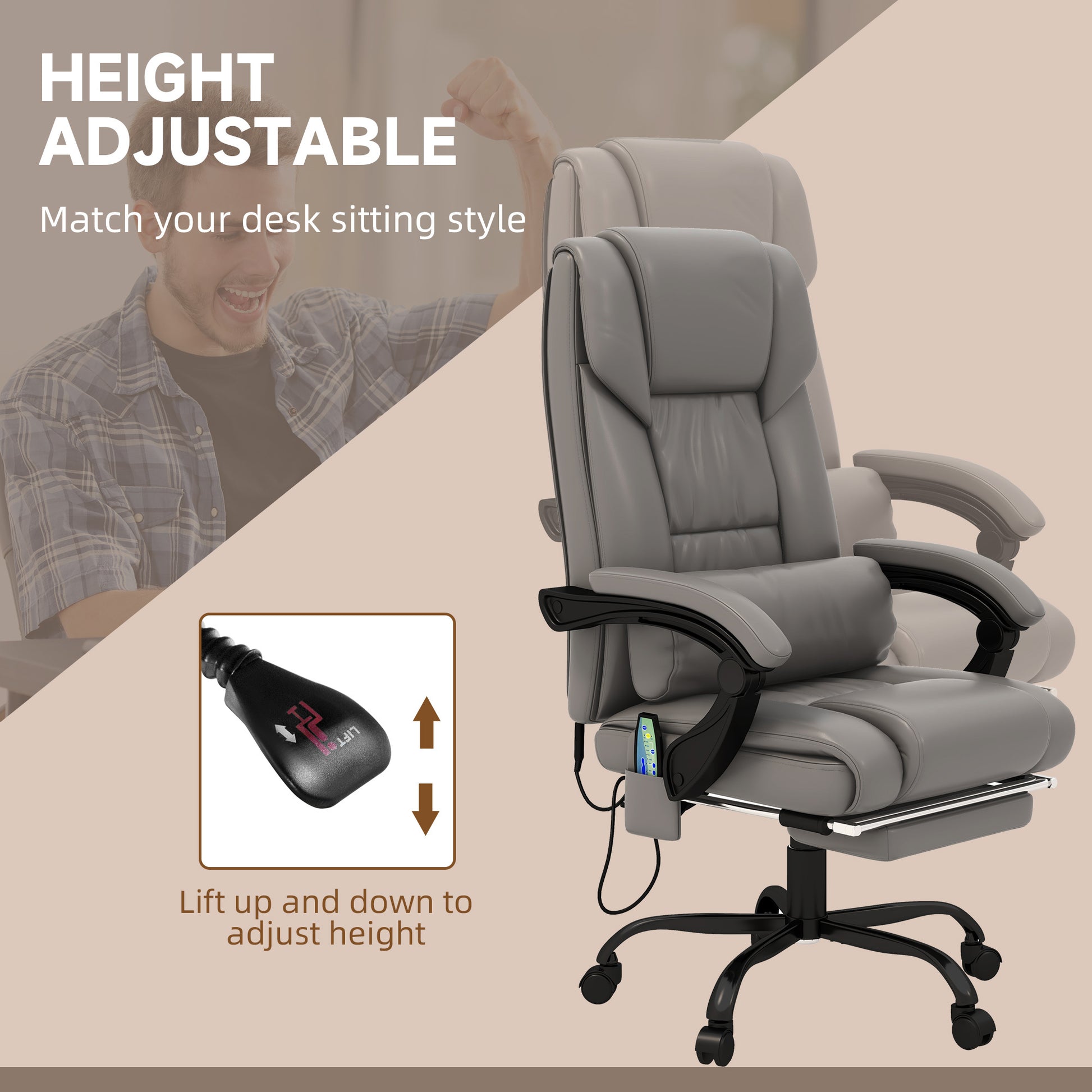 Vinsetto High Back Vibration Massage Office Chair With 6 Points Remote Gray Faux Leather Vinsetto High Back Vibration Massage Office Chair With 6 Points Remote Gray Faux Leather