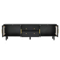 Retro Design Tv Stand With Fluted Glass Doors For Tvs Up To 78'', Practical Media Console With 2 Drawers And Cabinets, Elegant Entertainment Center For Living Room, Black Black Primary Living Space 70 79 Inches 70 79 Inches Particle Board