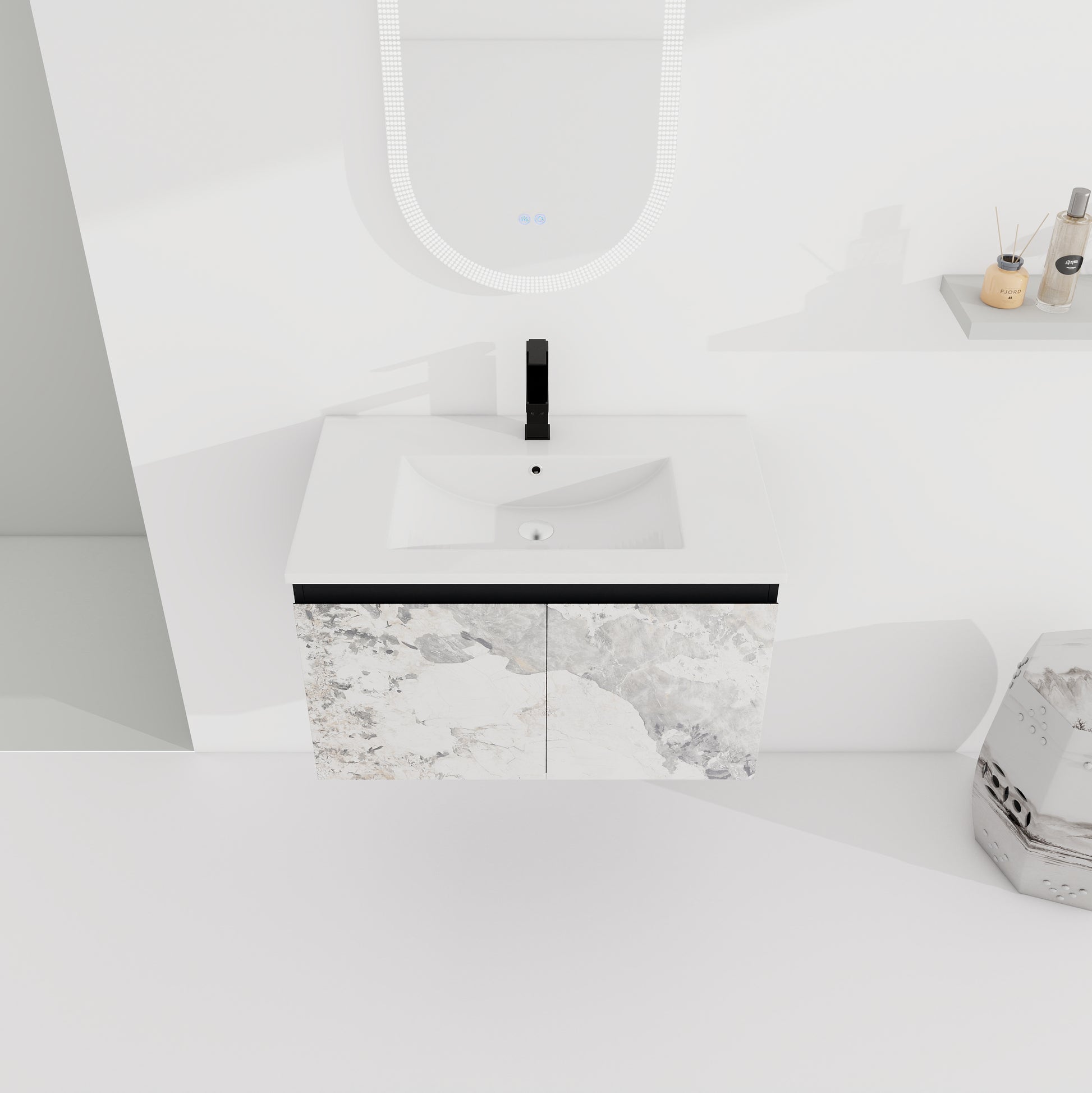 30'' Floating Wall Mounted Bathroom Vanity With Ceramics Sink & Soft Close Cabinet Door, Kd Package Black Bathroom Modern Plywood