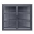 Retro Style Haze Double Glass Door Wall Cabinet With Detachable Shelves For Office, Dining Room,Living Room, Kitchen And Bathroom Grey Color Gray Tempered Glass Sheet Metal Plastic