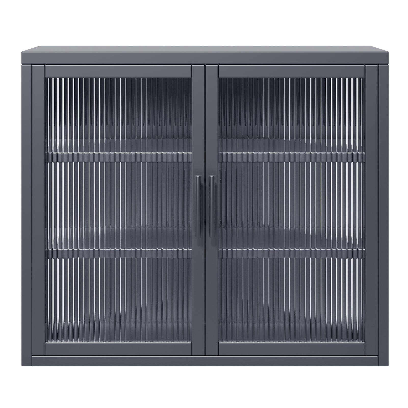 Retro Style Haze Double Glass Door Wall Cabinet With Detachable Shelves For Office, Dining Room,Living Room, Kitchen And Bathroom Grey Color Gray Tempered Glass Sheet Metal Plastic