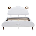 Full Size Upholstered Platform Bed With Sheep Shaped Headboard, White Full White Plywood