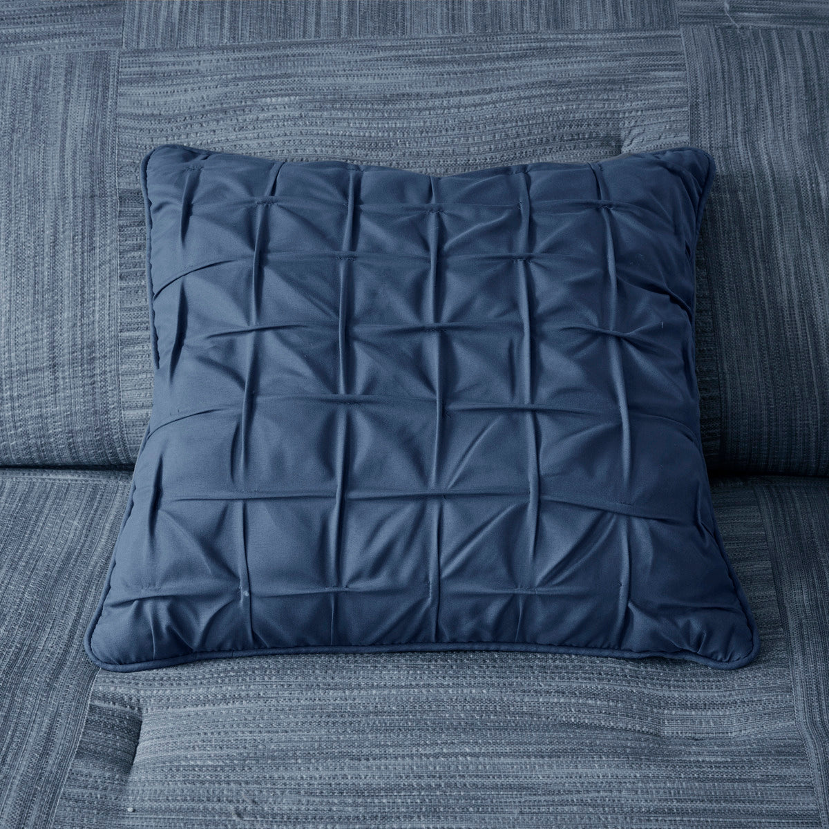 7 Piece Printed Seersucker Comforter Set Navy Queen Queen Navy Microfiber