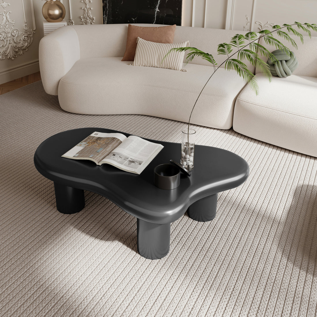 40 Inch Black Cloud Shaped Coffee Table For Living Room Matte Black Primary Living Space Modern Lacquered Mdf