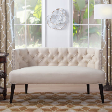 Celine Tufted Settee Accents, Sky Neutral Beige Polyester Beige Foam Polyester