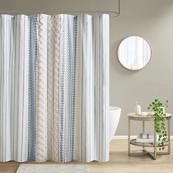 Cotton Printed Shower Curtain With Chenille Multicolor Cotton