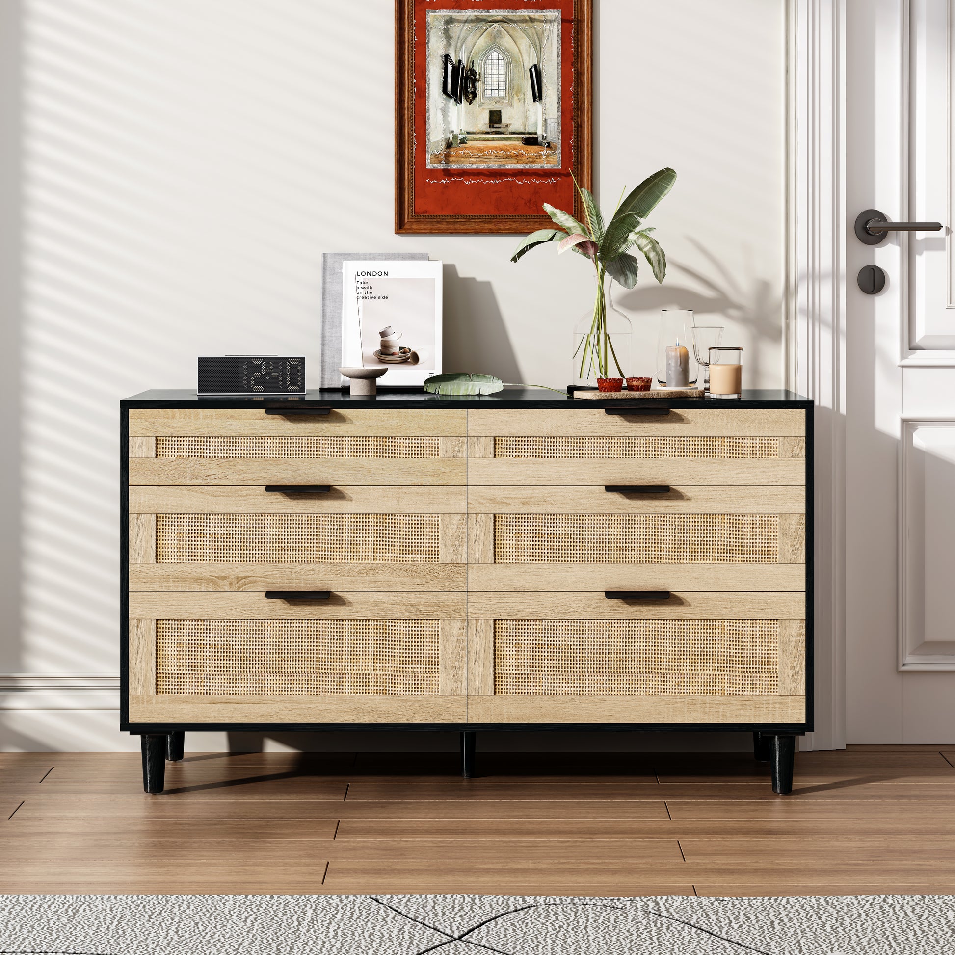 51" Rattan Dresser For Bedroom, 6 Drawer Dresser, Clothes Storage Cabi 51" Rattan Dresser For Bedroom, 6 Drawer Dresser, Clothes Storage Cabi