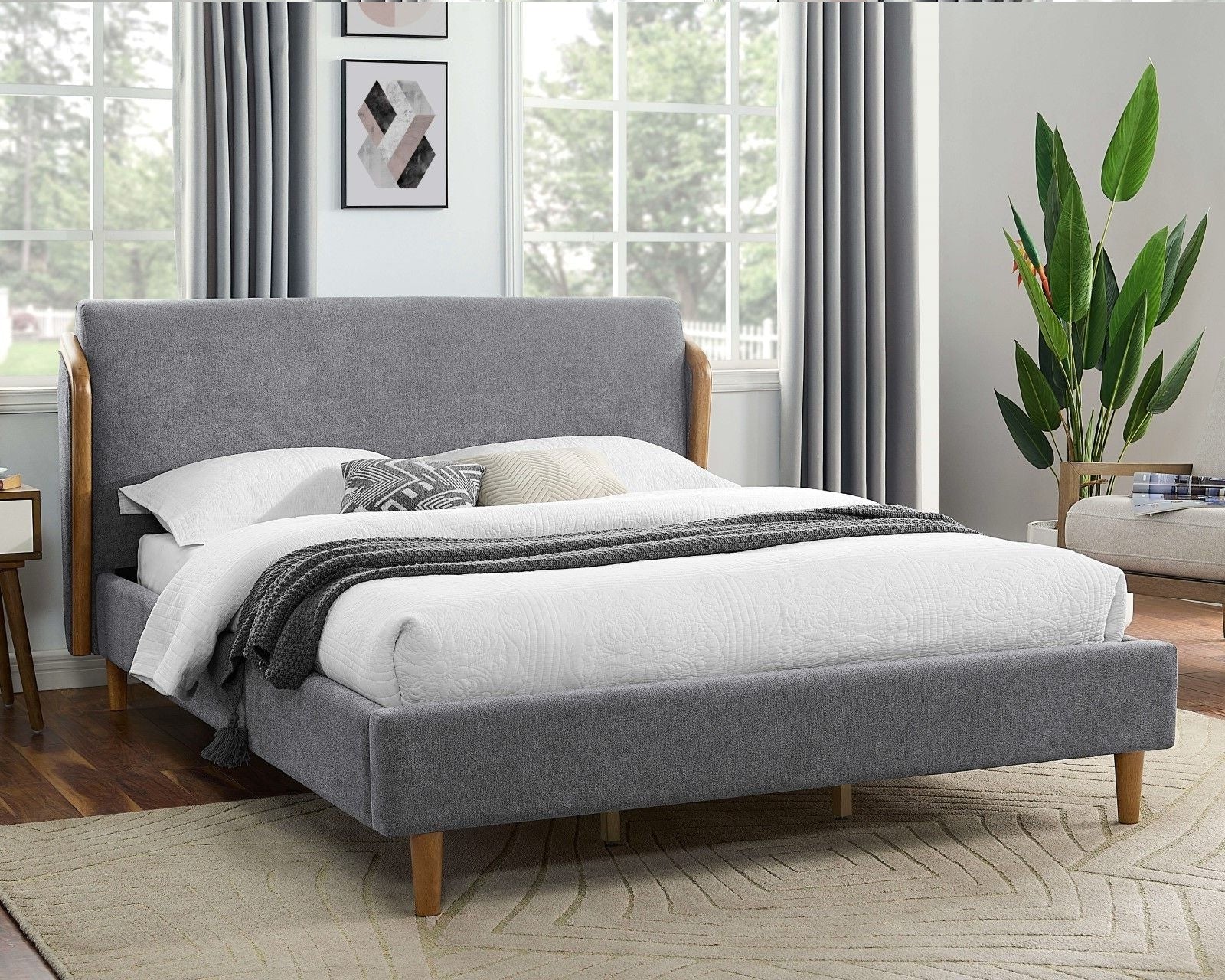 Mid Century Modern Gray Polyster Fabric Wingback Design 1Pc California King Size Bed Headboard Bedroom Furniture Box Spring Not Required California King Gray Wood Bedroom Contemporary,Mid Century Modern,Vintage Bed Frame Polyester Wood