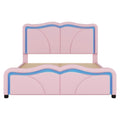 Full Size Upholstered Platform Bed With Curve Shaped And Height Adjustbale Headboard,Led Light Strips,Pink Full Pink Upholstered