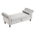 Velvet Multifunctional Storage Rectangular Ottoman Bench With 1 Pillow, Grey Grey Polyester Wood Solid Beige Pine Flip Top Polyester With Storage Velvet