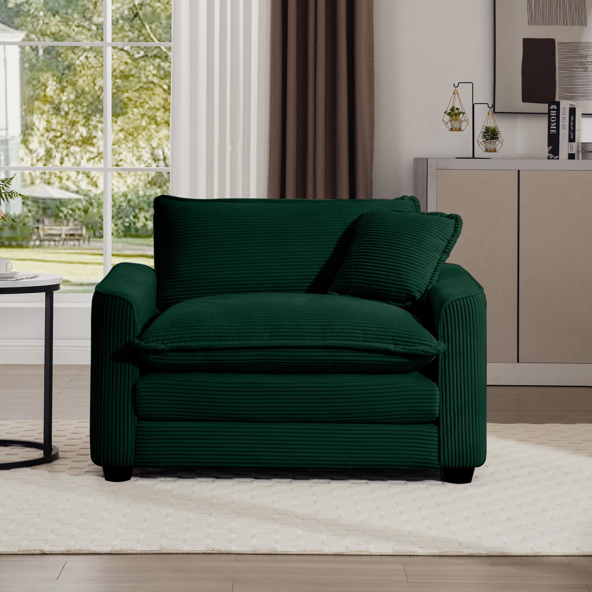 Green Corduroy Fabric, Comfortable Single Chair Deep Seat Sofa With One Pillow, Suitable For Living Room And Bedroom, Club Multiple Occasions Green Corduroy 1 Seat