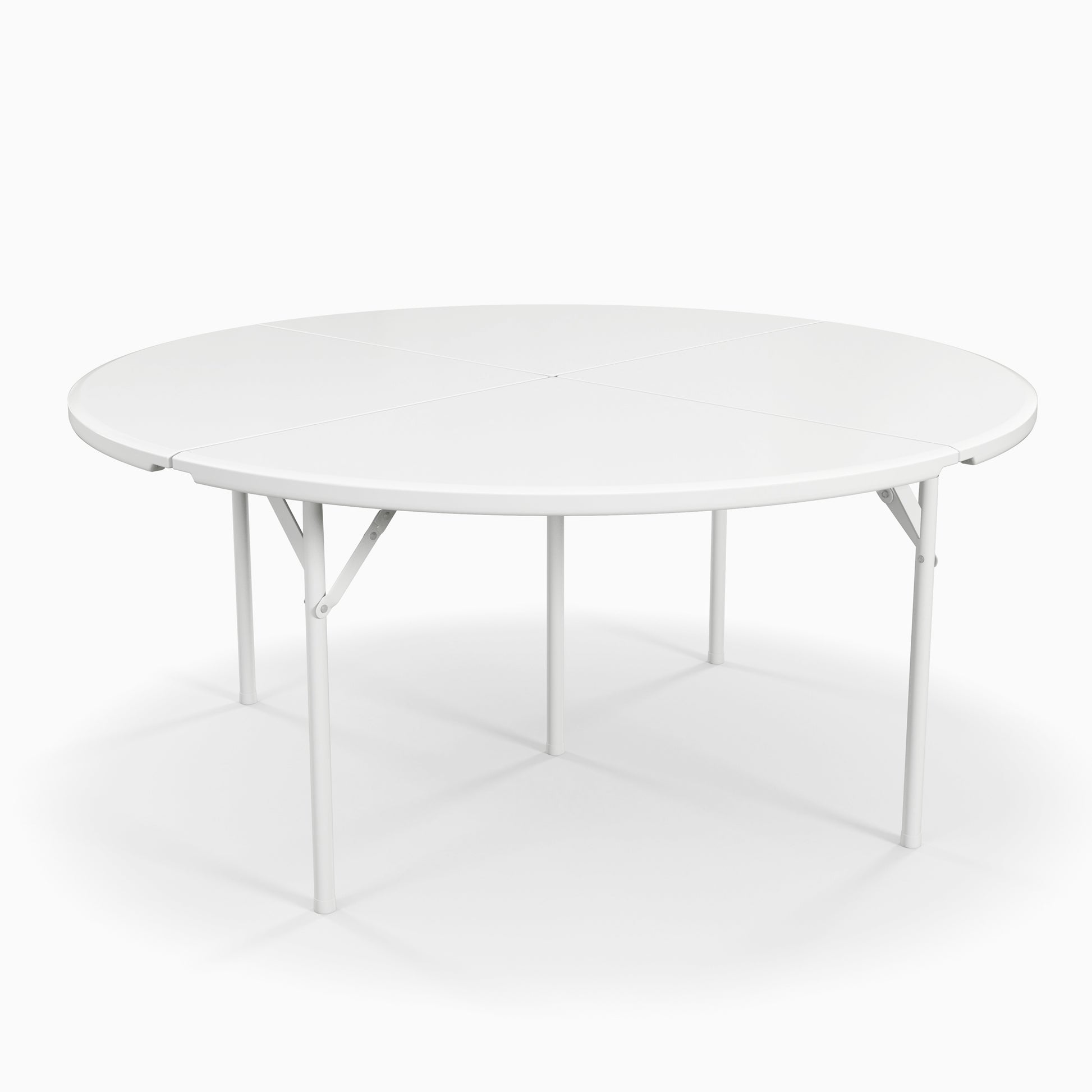 Round Plastic Folding Table With Carrying Handle, 66" Heavy Duty Foldable Round Table Indoor Outdoor, 5 Legs Portable Dining Round Table For Parties, Banquets And Events, White White Metal