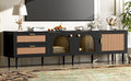 Rattan Tv Stand With 3 Cabinets & 2 Drawers, Rattan Inspired Media Console Table For Tvs Up To 80'', Led Light Entertainment Center, Tv Cabinet For Living Room, Bedroom, Home Theatre Black Primary