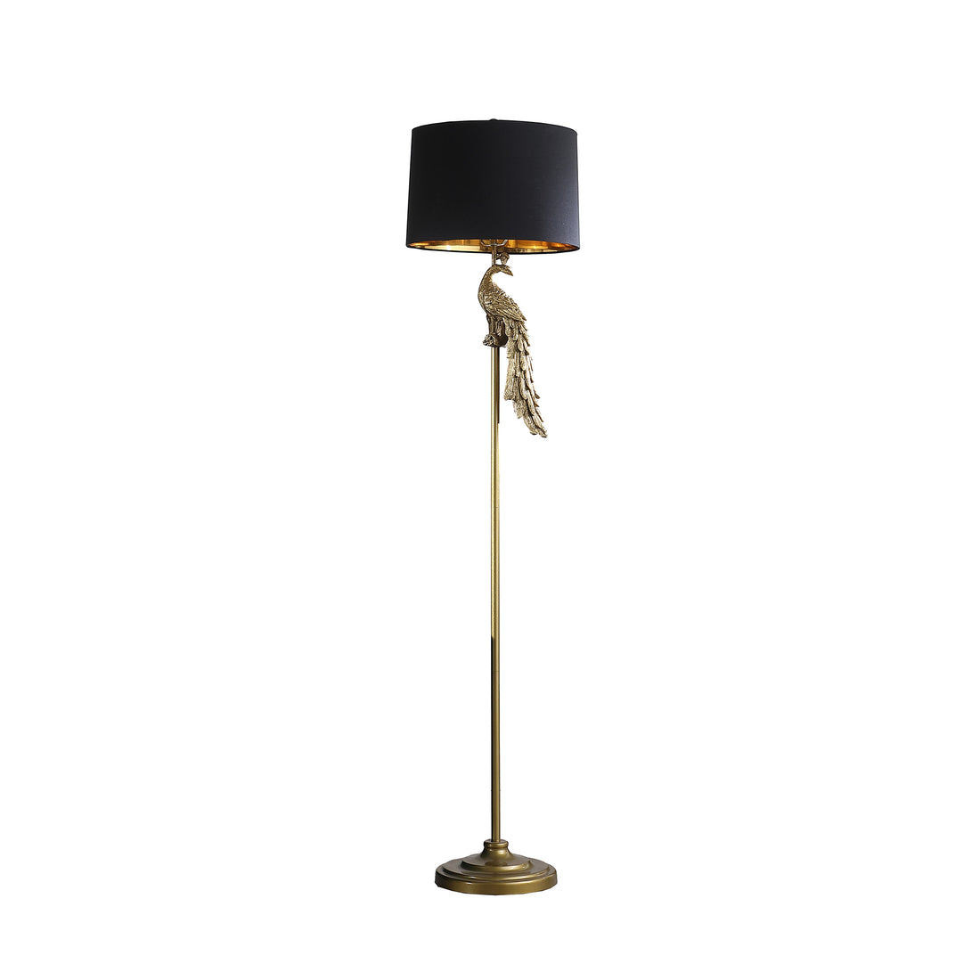 64.5" In Modern Elegance Golden Peacock On A Pedestal Polyresin Floor Lamp Golden Fabric Metal