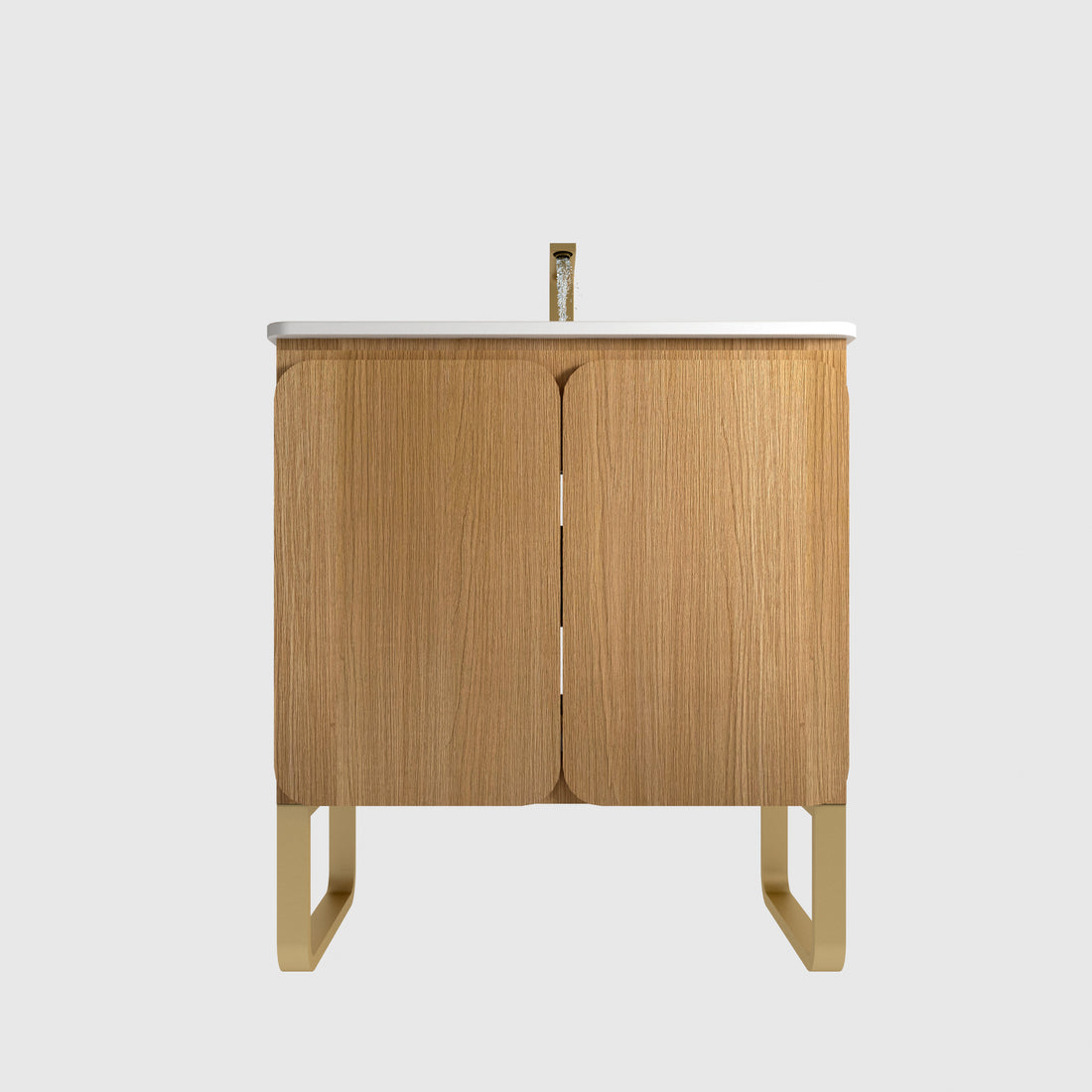 U093 Dalia30F 107 30" Freestanding & Wall Mounted Light Wood Bathroom Vanity With Ceramic Sinklarge Storage Vanity 2 Doors And Metal Support For Modern Bathrooms, Kd Light Oak Bathroom Modern Plywood