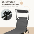 Outsunny Folding Chaise Lounge Pool Chairs, Outdoor Sun Tanning Chairs With Canopy Shade, Reclining Back, Steel Frame And Side Pocket For Beach, Yard, Patio, Dark Gray Dark Grey Steel
