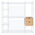 Open Style Wardrobe With Hanging Rails, Shelves And Drawers, White White Metal & Wood