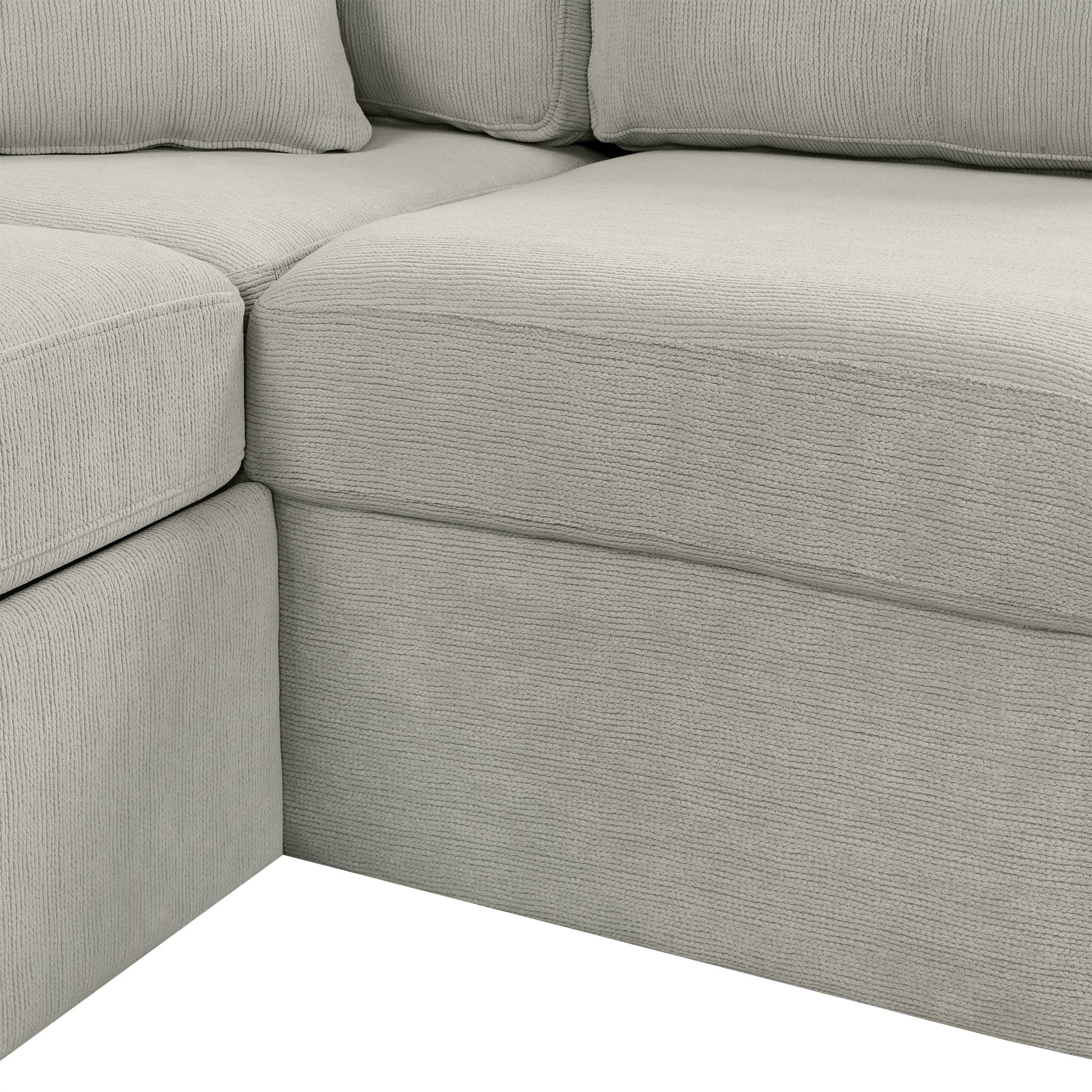 86.6" Sectional Sofa L Shaped Sofa Couch Pull Out Sofa Bed With A Movable Ottoman, Two Usb Ports And Two Cup Holders For Living Room, Gray Grey Foam Chenille 4 Seat