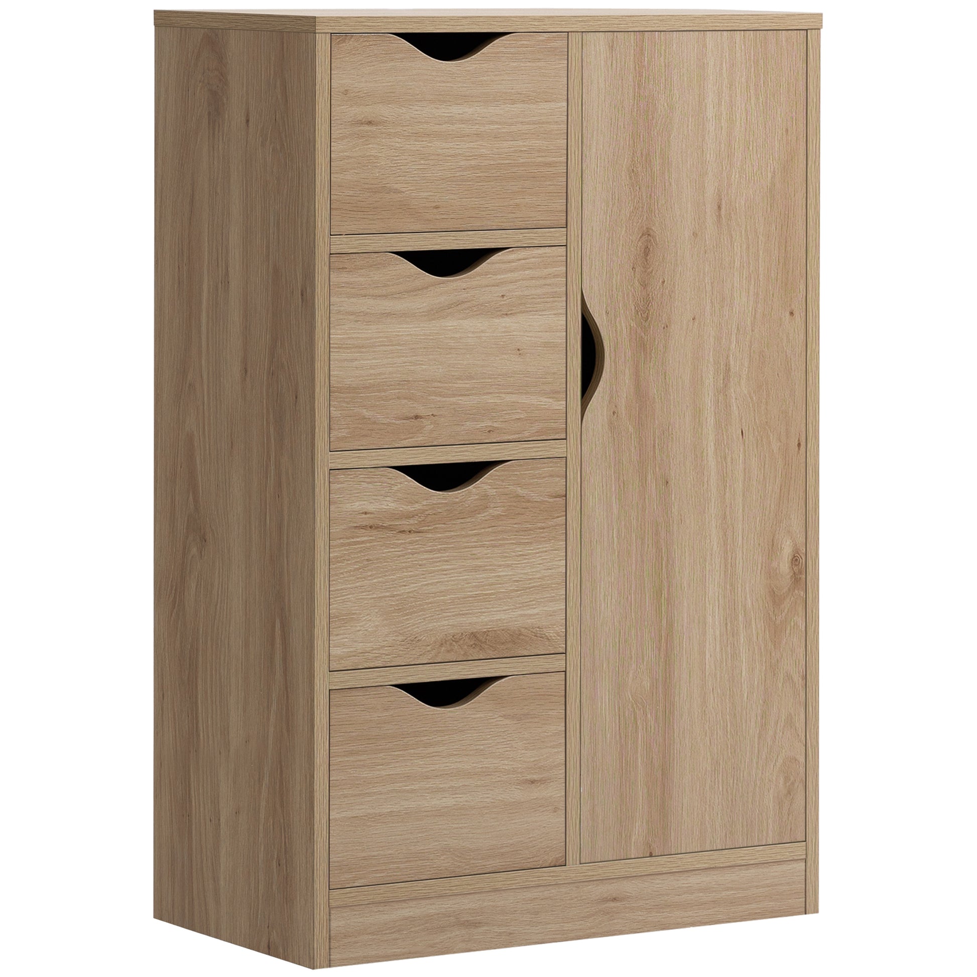 Homcom Freestanding Storage Cabinet, Bathroom Floor Cabinet With 4 Drawers And Door, Oak Oak Engineered Wood