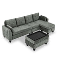 Sectional 3 Seaters Sofa ,Double Sided Multi Functional Footstool, Storage Matnon Slip Leg, Two Pillows, Velvet, Light Grey Light Grey Velvet 3 Seat