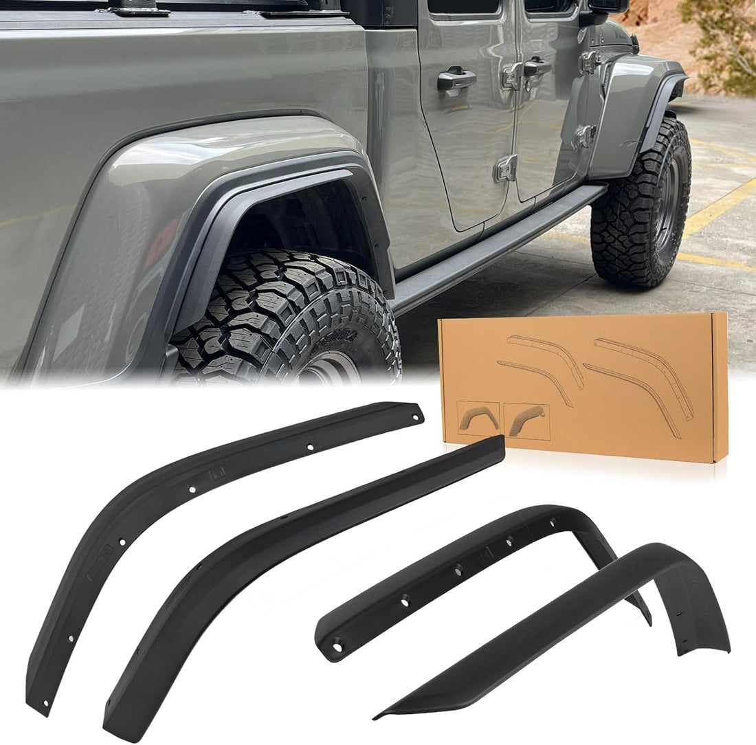 Front & Rear Fenders Compatible With 2020 2024 Jeep Wrangler Gladiator Jt Sport & Willys Black Abs