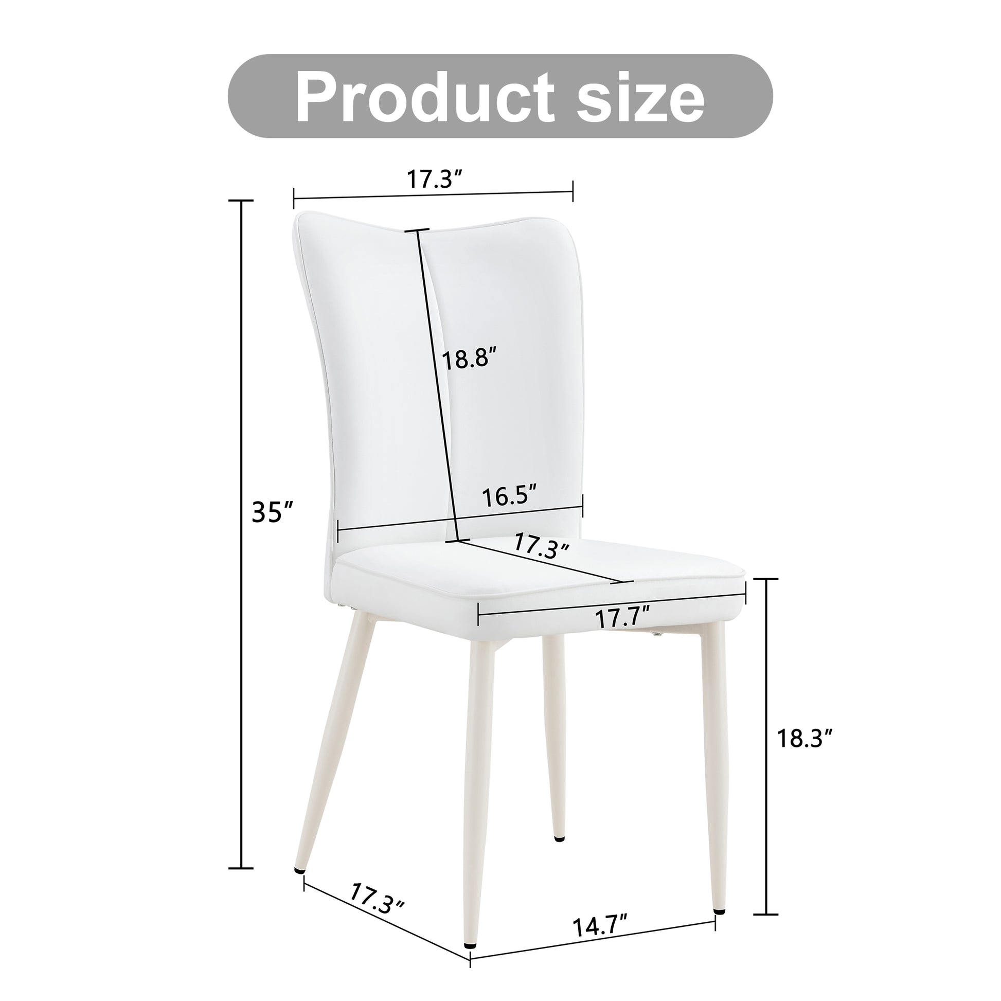 Modern Minimalist Dining Chair, White Pu Leather Curved Back And Seat Cushion, White Metal Chair Legs, Suitable For Dining Room, Bedroom, Living Room. A Set Of 2 Chairs. 008 White Pu