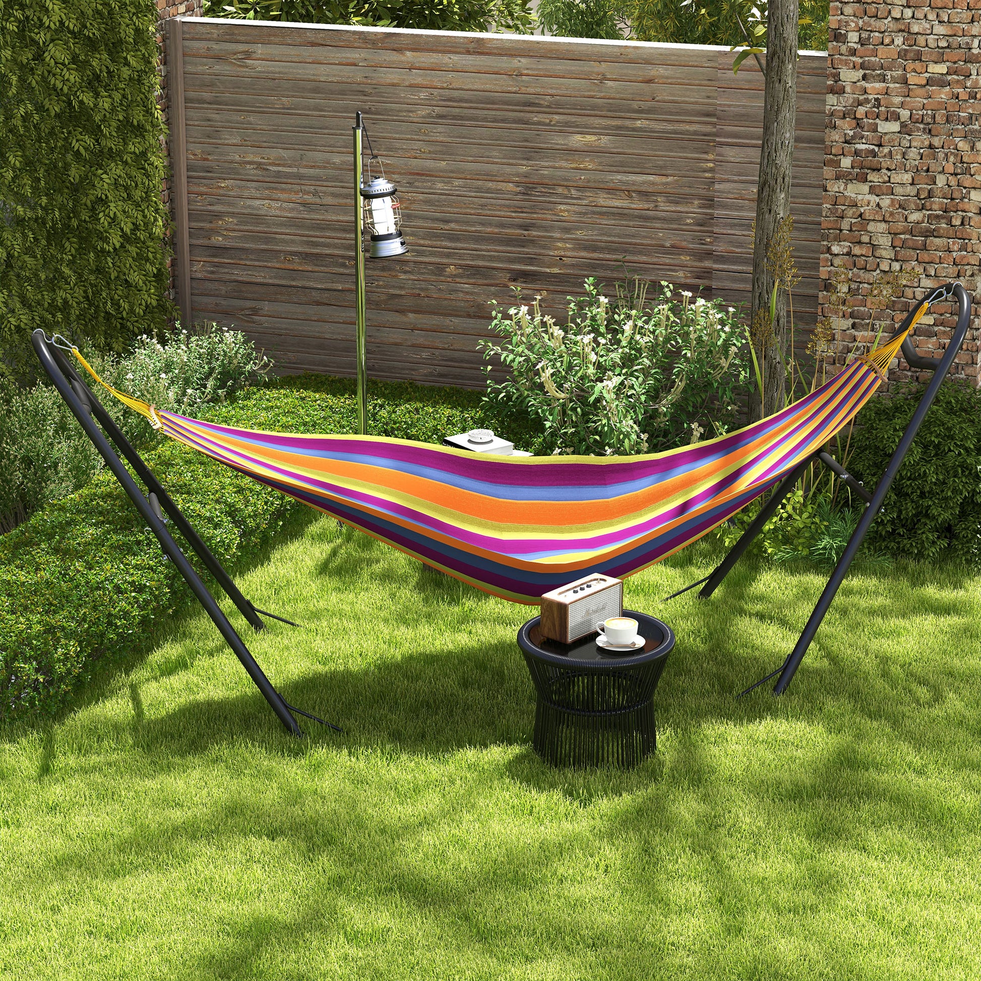 Outsunny Hammock Stand For 2 Person, Portable Adjustable Steel Frame Hammock Stand With Weather Resistant Finish For 9 14 Hammocks, 10.3', 550 Lbs. Capacity, Black Black Steel