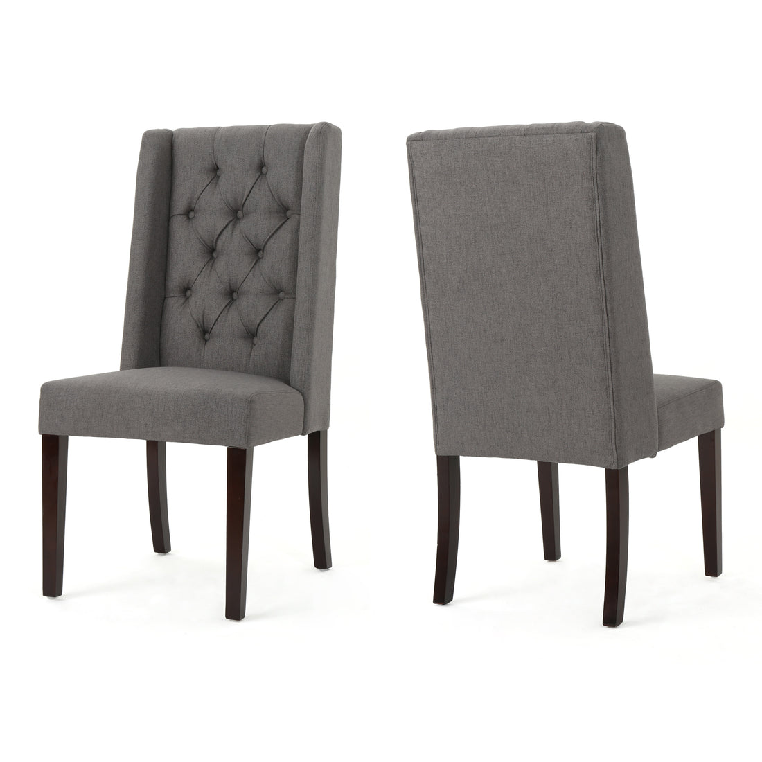 Dining Chair Dark Grey Wood Fabric