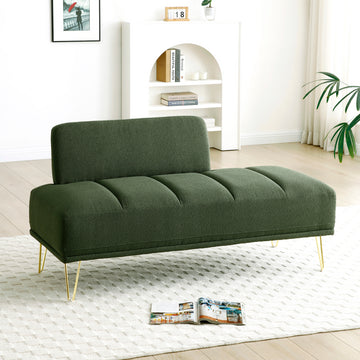 56.3"Inch Width Modern End Of Bed Bench,Teddy Fabric Upholstered 2 Seater Sofa Couch Entryway Ottoman Bench, Fuzzy Sofa Stool Footrest Window Bench With Gold Metal Legs For Bedroom, Living Room,Green Green Wood Primary Living Space Modern Foam Teddy 2