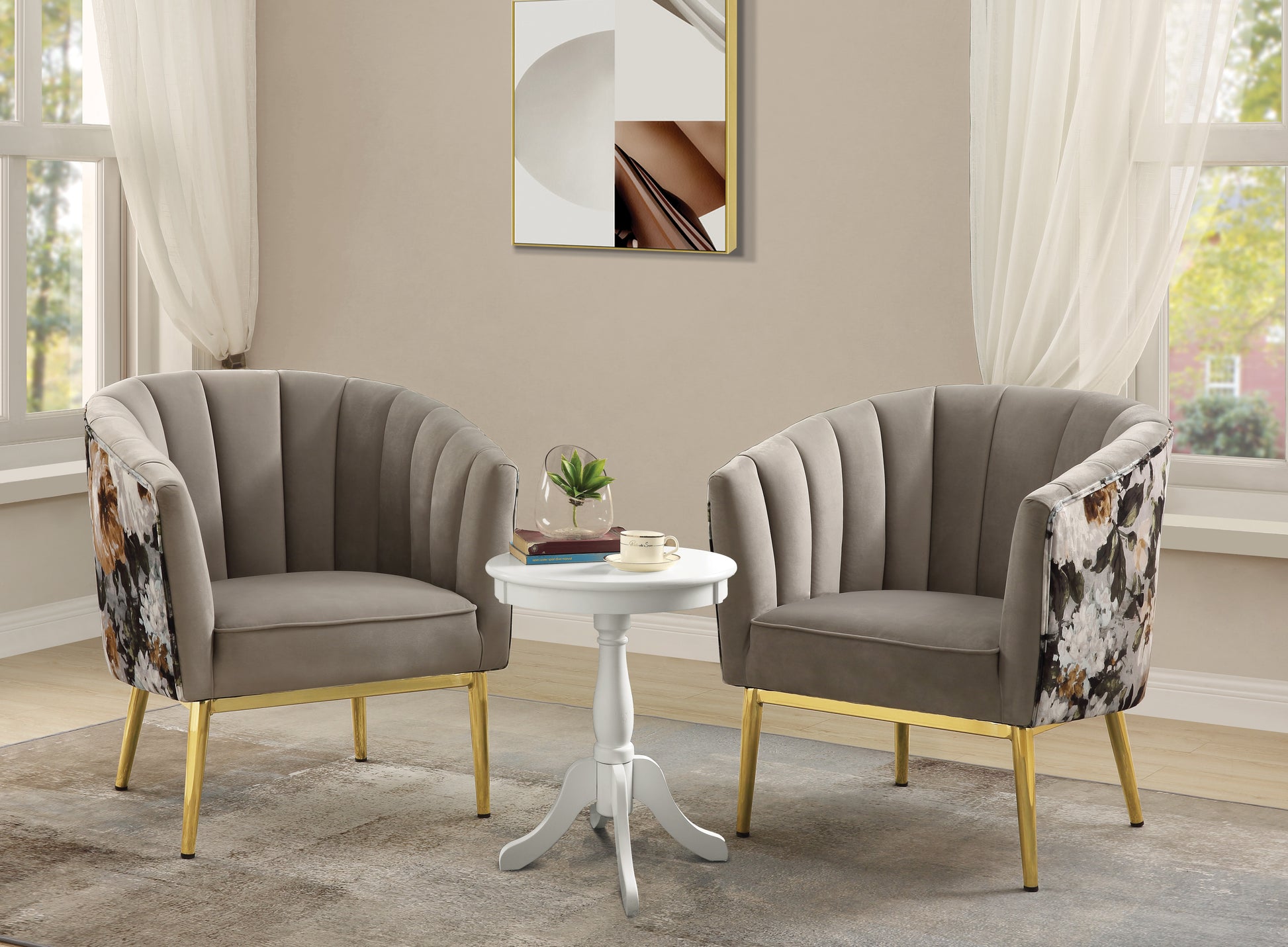 Grey And Gold Padded Accent Chair With Barrel Backrest Grey Gold Primary Living Space Contemporary Wood Fabric