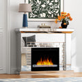 44'' W Electric Fireplace With Silver Mirrored Mantel Silver 400 Primary Living Space Modern Yes Freestanding Metal Synthetic Wood Mirror Electric