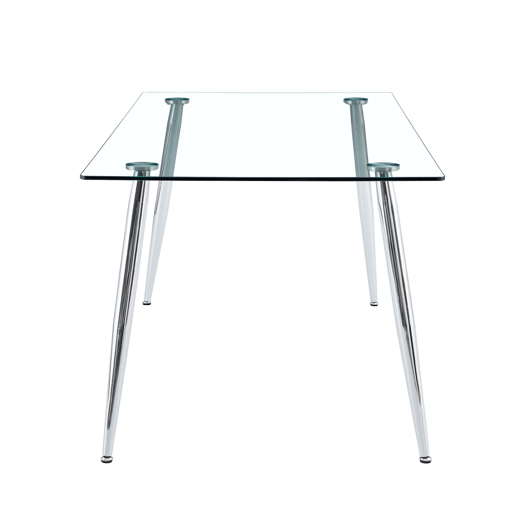 Table And Chair Set.Modern Rectangular Glass Dining Table With A Tempered Glass Tabletop And Silver Metal Legs, Paired With Multiple Chairs Designed With Pu Cushions And Silver Metal Legs. Gray Silver Seats 8 Tempered Glass