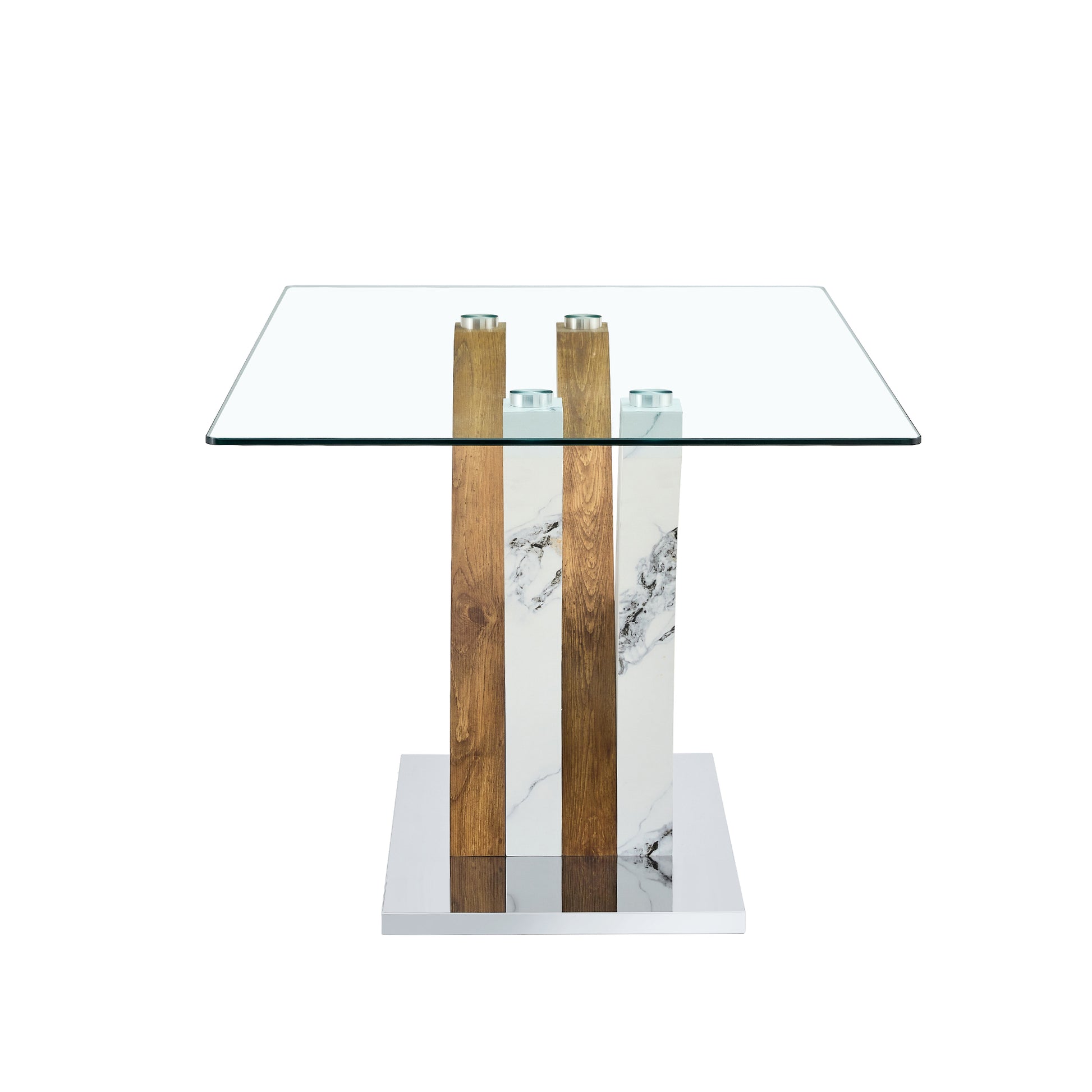 Table And Chair Set.Modern Dining Table, Tempered Glass Countertop With Artistic Mdf Legs.Paried With 4 Brown Chairs With Soft Linen Fabric Cushions And Black Metal Legs.Suitable For Various Styles. Black Brown,Transparent Seats 4 Mdf Metal