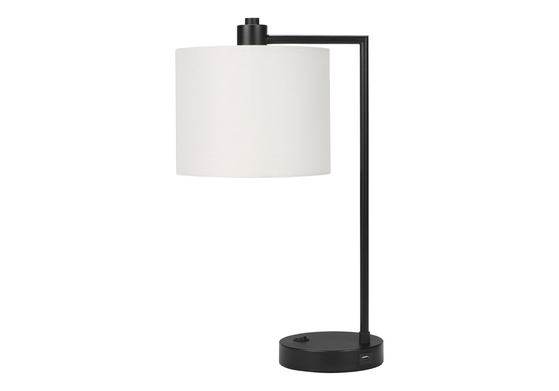 Lighting, 19"H, Table Lamp, Usb Port Included, Black Metal, Ivory Cream Shade, Modern Black Metal